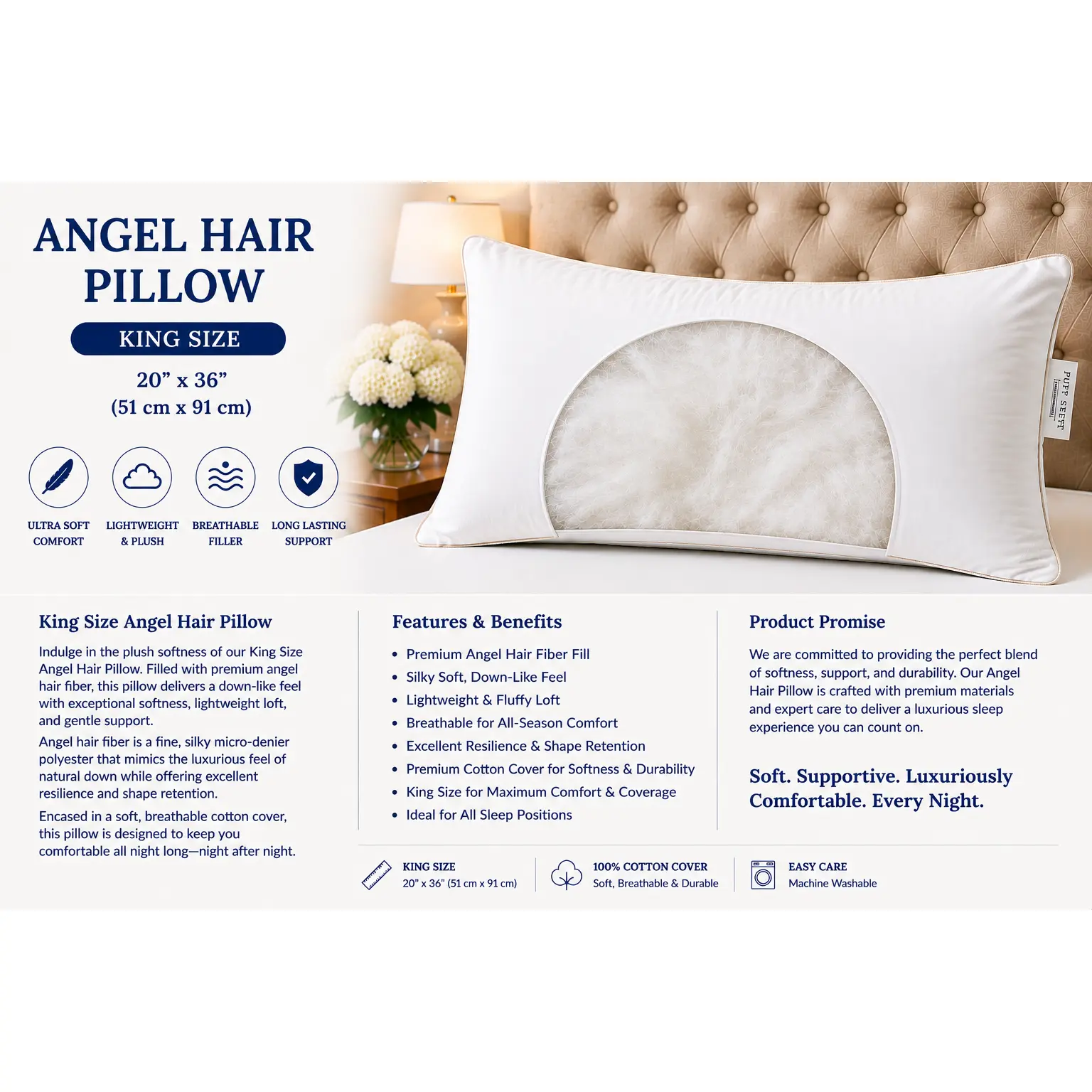Angel Hair Fiber King Pillow — Down-Like Softness