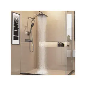 12 Inch High Pressure Rain Shower Head Combo With Extension Arm- Wide Rainfall Showerhead With 6 Handheld Water Spray - Adjustable Dual Showerhead With Anti-Clog Nozzles - Silver Chrome