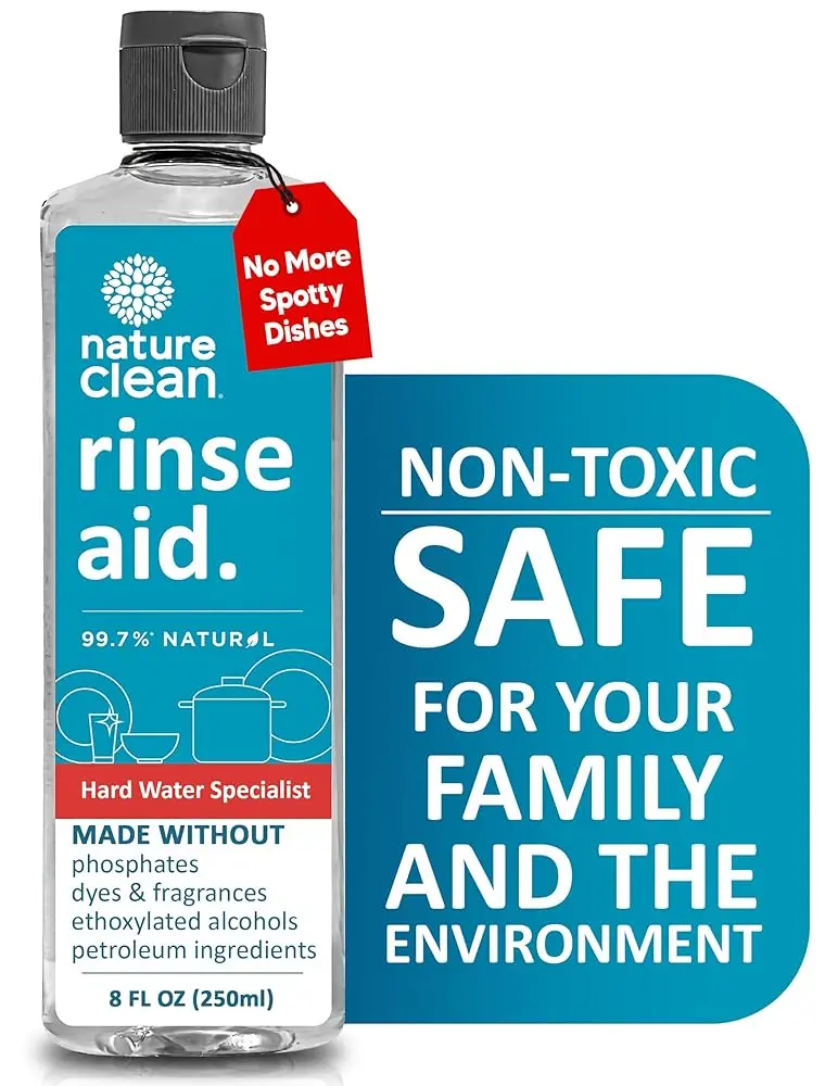Nature Clean Dishwasher Rinse Aid For Spot-Free Glass & Cutlery, Non Toxic, 8oz