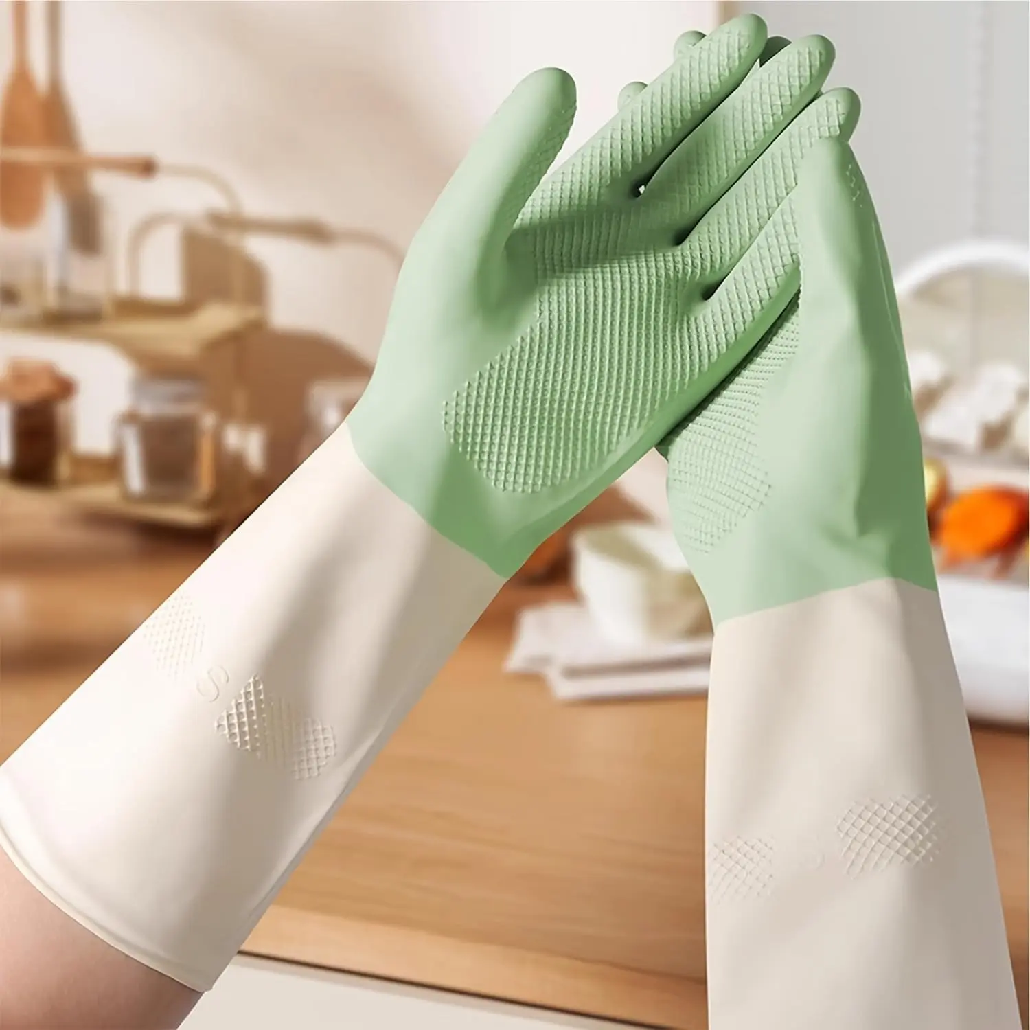 3 pairs of cleaning gloves, reusable dishwashing gloves, suitable for kitchen, home dishwashing and other scenarios, with anti slip grip function.