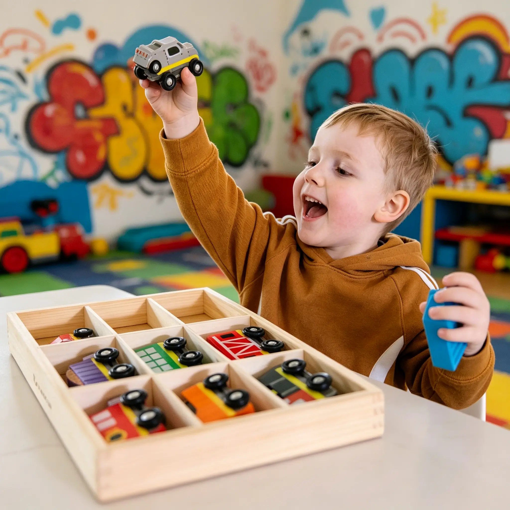 Classic Toy 8-Piece Wooden Magnetic Train Set - 3in Model Toy Vehicle with Divided Wooden Tray, for 8-10 Year Olds, Activity Rugs Use, Supports Children Development & Problem Solving, All Seasons