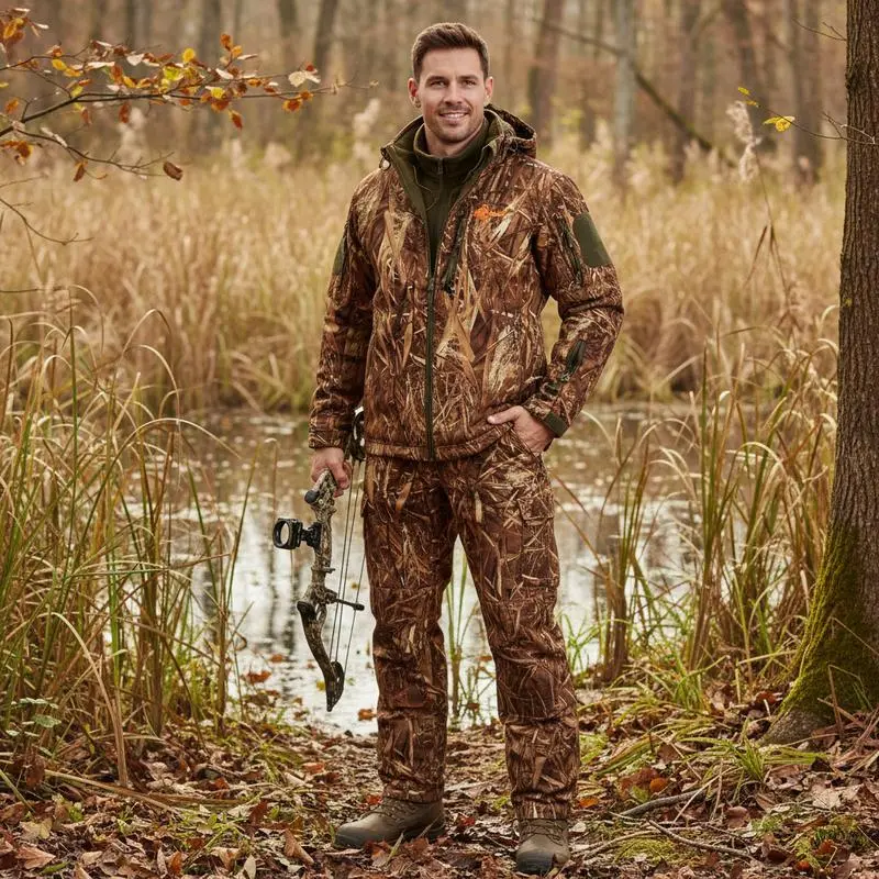 Men's Quiet Camo Hunting Jacket and Pants Set - Water Resistant Hunting Suit with Silent Fabric Technology Perfect for Deer Duck Bow Hunting Outdoor Activities Camouflage Gear for All Weather Conditions8I1A Men's Quiet Camo Hunting Jacket and Pants Set - Water Resistant Hunting Suit with Silent Fabric Technology Perfect for Deer Duck Bow Hunting Outdoor Activities Camouflage Gear for All Weather Conditions8I1A