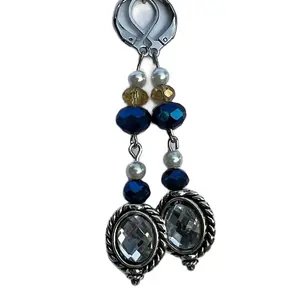 Unique Antique Inspired Blue Amber Crystal leverback Sparkle Drop Earrings Anniversary Anniversary Engagement Auspicious Wedding Wedding Birthday Daily