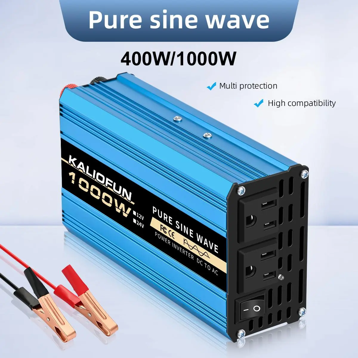 Pure Sine Wave Inverter - DC 12V to AC 110V AC Power Supply (1000W/2200W/3000W, 200W+), Solar & Wind Compatible, Camping & Outdoor Use, US Rules Compliant, Overload Protection, Power Backup for Mobile Phones/Computers/Car Refrigerators