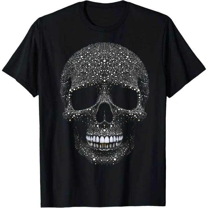 HAGBDH Men's Casual Cotton T-Shirt with Crystal Skull Tee – Intricate Rhinestone Gothic Design Short Sleeves -  Teeshirts,Graphic Tees Stream Elements Shirt,Graphic Tees Stream Elements Shir graphic tees me Fabric Menswear