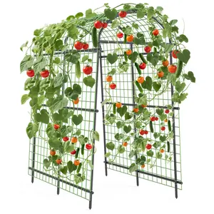 GAOMON 7.5FT Metal Garden Arch Trellis with Netting,7 Horizontal Pipe Adjustable 35"–45" Arbor for Climbing Plants, Roses, Grapes & Vegetables, Weatherproof Steel Pergola with Ground Clips, Easy Fold-Out Assembly
