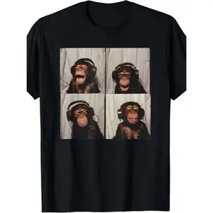 Men's monkey animal camera photography Graphic T-Shirt - 100% Cotton black Short Sleeve Crew Neck Regular Fit Casual Wear |   Soft & Breathable Fabric, Durable Print, Everyday Comfort, Machine Washable, Casual Tee, Everyday Wear