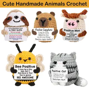 Handmade Crochet Tiny Cat with Cheer Up Card, Knitted Funny Animal Doll, Cute Animal Design, Desk Decor, Birthday & Xmas Gift for Her, Cuddly Doll Gift, Stuffed Animal Gift, Handmade Crochet Figure