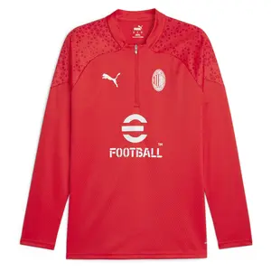 PUMA Mens Ac Milan Crew Neck Long Sleeve Quarter Zip Shirt Casual Tops Casual - Red