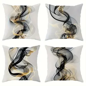 Abstract Line Art Pattern Cushion Cover, 4 Counts/set Square Throw Pillow Cover, Household Decoration Supplies for Home Living Room Sofa, Home Textile