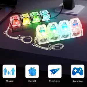 Glowing Keyboard Fidget Toy, 4-In-1 Decompression Button Keychain, Stress Relief Finger Clicker, Transparent