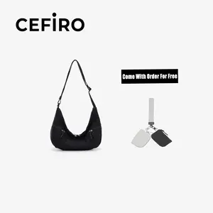 Cefiro Slouchy Sling Bag - Half Moon Design, Durable Nylon with Microfiber Leather, 6L Capacity, Adjustable Strap, Water-Resistant, Black & Light Grey