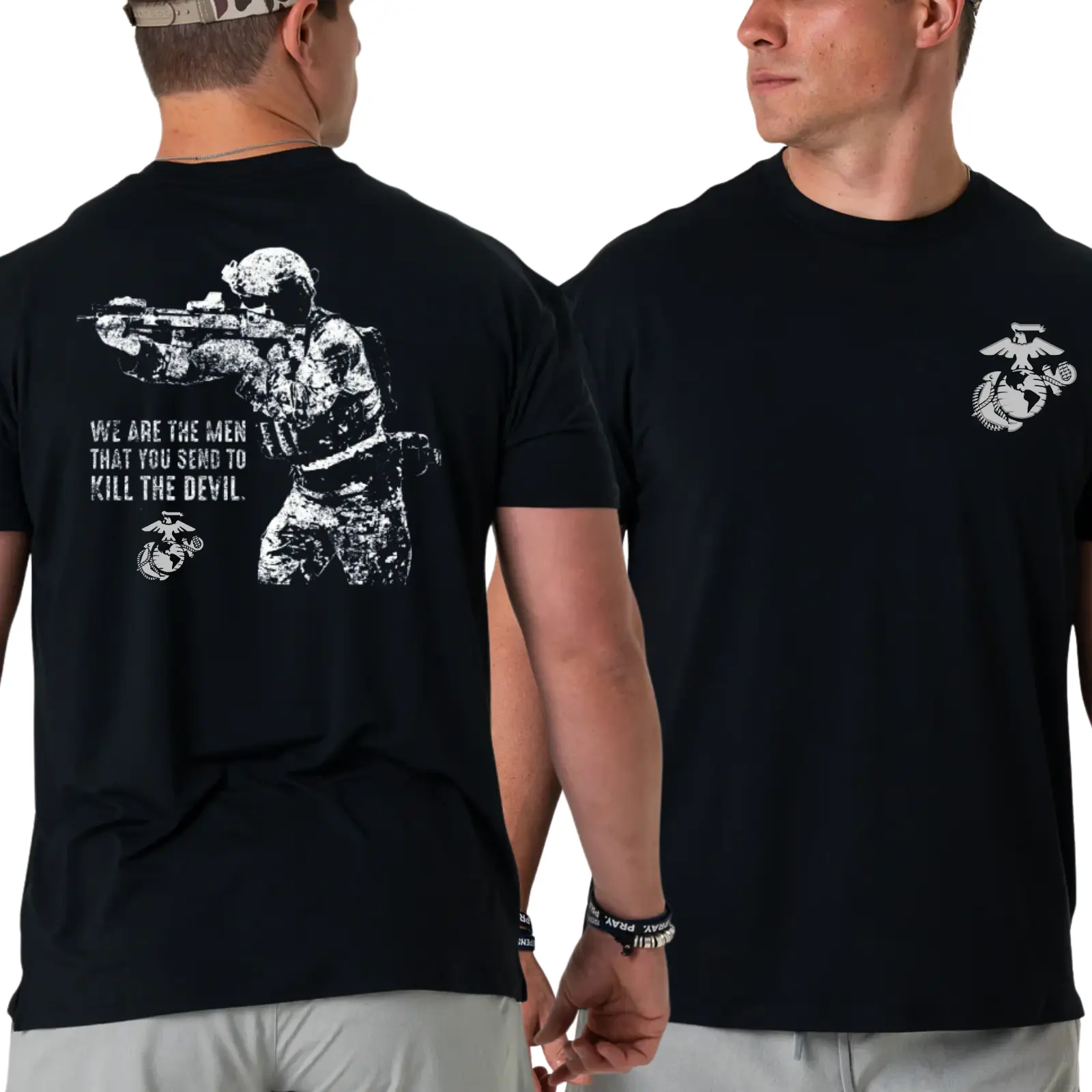 U.S. Marine Corps T-Shirt, Bold Soldier with Rifle Graphic and Kill the Devil Quote 2 Sides, Soft Cotton Blend Tactical Military Pride Shirt for Men & Women, Streetwear, Vacation Outfits, 2000s Outfits