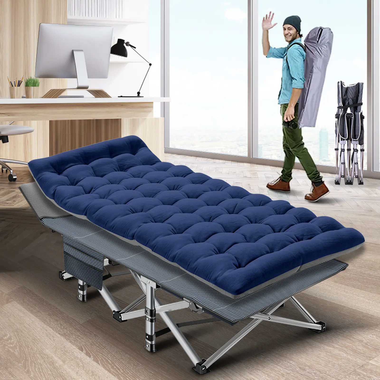 Lilypelle Cot XL Camping Cot with Thick Pad,Oversized Cots portable Bed Folding Cot 900LBS(Max Load) Double Layer Oxford Heavy Duty w/Carry Bag,summerwins