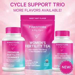 Pink Stork Cycle Support Trio | USDA Organic Red Raspberry Leaf + Vitex | 40:1 Ratio Inositol | Fertility Gummies with CoQ10 + Methylated Folate