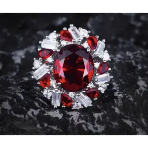 Copper Alloy Synthetic Cubic Zirconia Red Ring 7158-3
