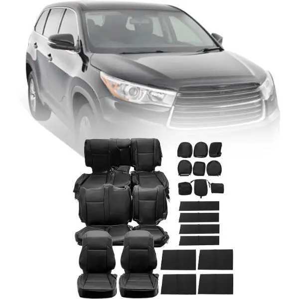 Synthetic Leather Car Seat Covers Full Set Seat Cushion Protector Waterproof 7 Seat's Covers Compatible with 2014-2019 Toyota Highlander LE/Hybrid LE - Black Seat Cover Replacement