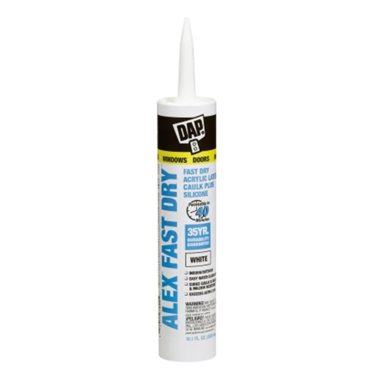 Dap Alex Fast Dry Acrylic Latex Caulk Plus Silicone 18425 - Indoor, Mold-Resistant Building Supply with 35 Year Durability, Adhesive for Home Improvement, Paint Supplies & Tools