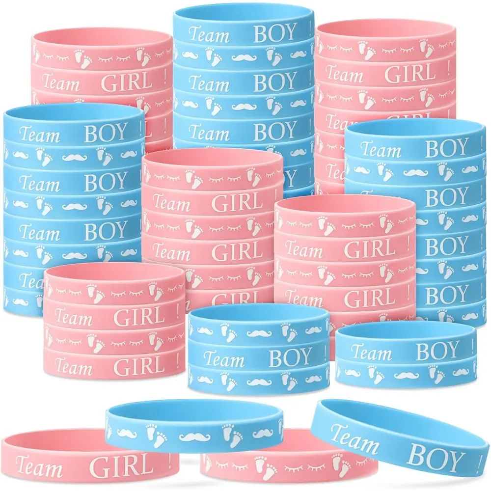 30PCS Gender Reveal Silicone Bands - 15 Blue/15 Pink Elastic Bangle Rubber Bracelet Sets, Home Improvement Party Decor Supplies for Team Girl Gifts