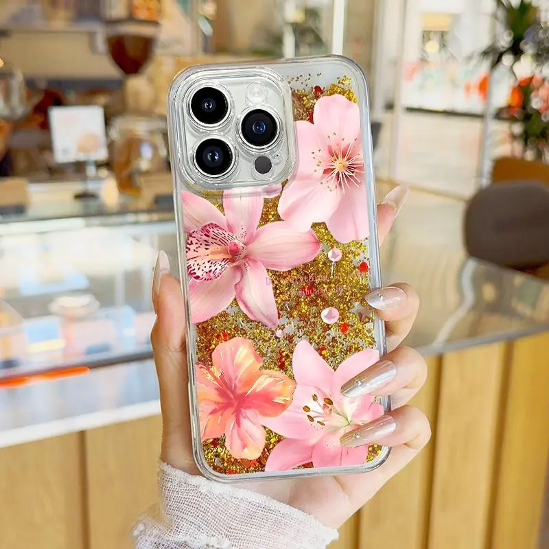 Suitable for [iPhone 14 Pro Max] Christian Girl Aesthetic Flower Quicksand Glitter Phone Case, Do Everything In Love Scripture Print Shockproof Flexible TPU Protective Case JS996