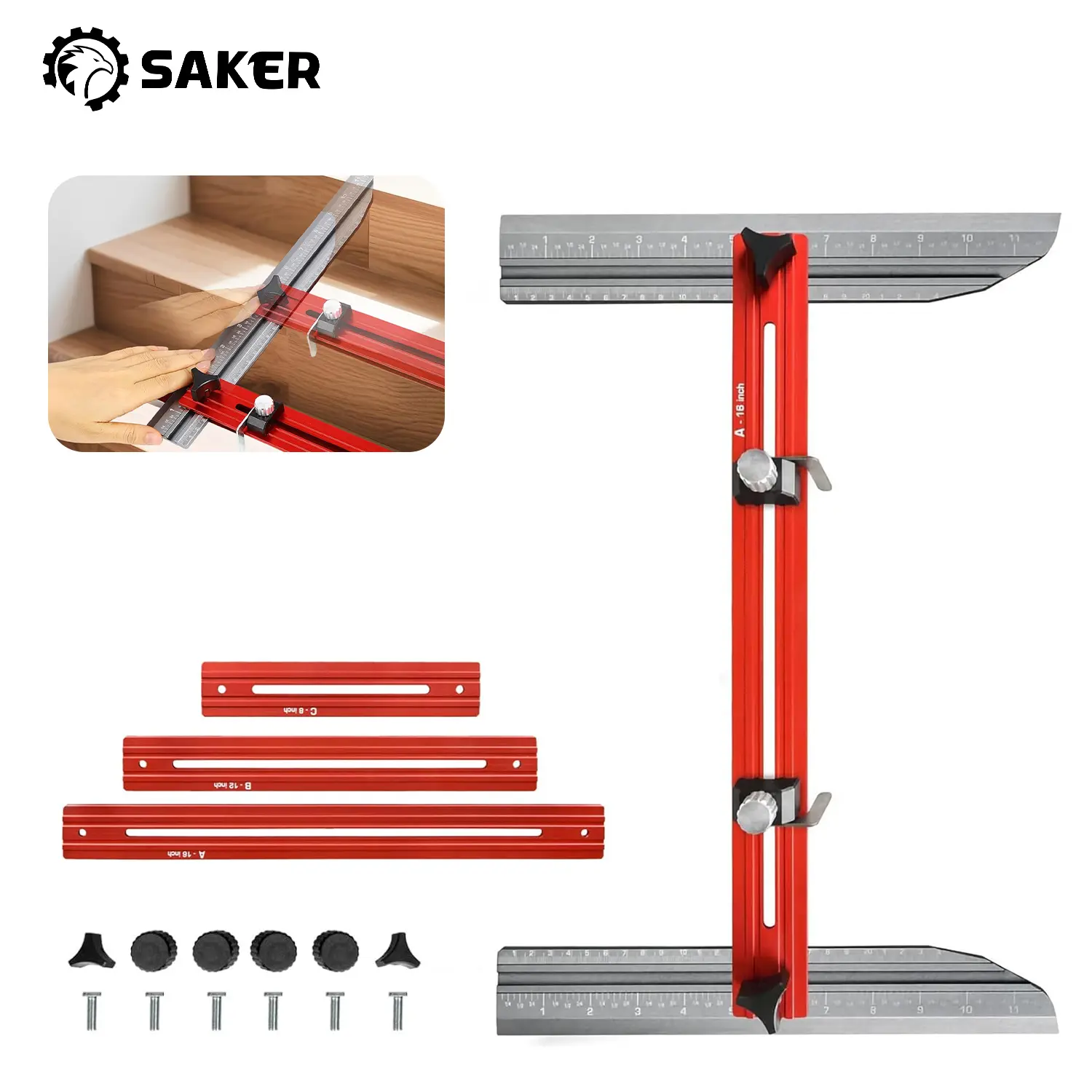 Saker Stair Measuring Tool – Adjustable Stair Layout Gauge for Precise Stair Tread Templates, Flooring Installation, Woodworking, Carpentry & Home Renovation