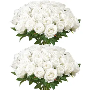 【FathersDayGift】VEVOR Artificial Flowers, 60 pcs Real Looking White Foam Fake Roses Bulk, White Faux Bridal Shower with Stems for DIY Wedding Bouquets, Home Centerpieces Arrangements, Party Tables Decorations