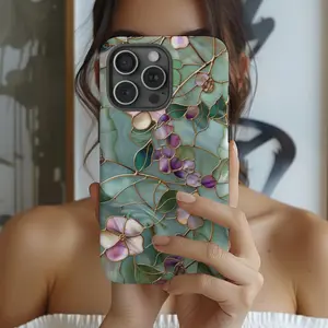 Wildflower mosaic stained glass phone case with artful botanical design. Aesthetic, colorful protection perfect for iPhone 17, 16, 15, 14, 13, 12, 11, X, and Samsung models. nature lovers