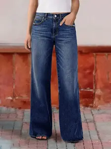 New Women's Straight Leg Solid Jeans, Casual Trendy Style, High-Quality Stretch Comfortable Denim Fabric, Perfect for Daily Wear