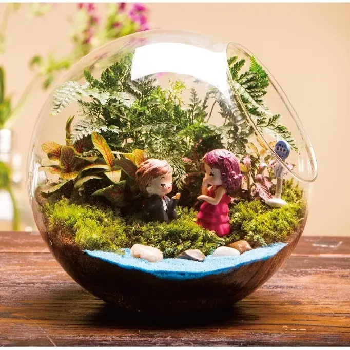 DIY Terrarium Spherical Glass Kit with Pumice, Dried Sphagnum Moss, Coconut Coir, Moss, Tools, and Decorative Figurines for Children &Adults