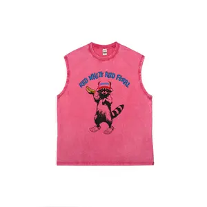 Retro washed pure cotton vest with pattern printing. Suitable for both men and women with a loose fit. The fabric is comfortable and soft. It's worth buying.