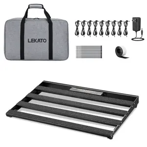 LEKATO Pedal Board with Built-in Power Supply, 19x12.2x1.8" 2.97LB, Pedalboard, Aluminium Alloy Guitar Pedal Board with Carry Bag, Pedal Cables, Adhesive Hookside Tape, Music Lovers Friends Gift