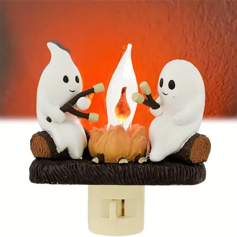 Ghost Campfire Flickering Night Light, Halloween Night Lights Plug Into Wall, Ghost Pumpkin Night Light Dusk To Dawn LED Lamp 0.5W, Halloween Room Decorations For Boys/Girls/Men/Women Ornaments