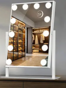 Illuminated makeup mirror, 12 dimmable bulbs, detachable 5x magnifying glass, smart touch control Hollywood Magic mirror 3 color light desktop makeup mirror, 360° rotation.