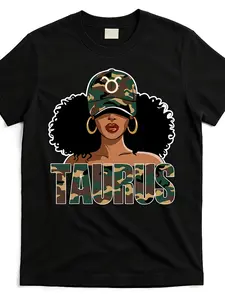 Women'S Taurus Queen Camo Cap Graphic T-Shirt - 100% Cotton Streetwear Tee with Bold TAURUS Print, Round Neck Short Sleeve Casual Top for Birthdays & Casual Attire Gift, Unisex Hot selling items, Soft, Breathable, Lightweight - Crew Neck, Regular Fit - Ma