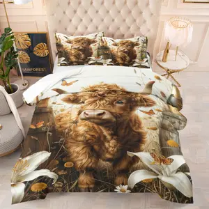 2/3 Piece Cute Highland Cow Printed Comforter Set, Soft and breathable fabric, Easy Care Design, Perfect for Family Bedroom Decor, Stylish and Comfortable Sleeping Experience.