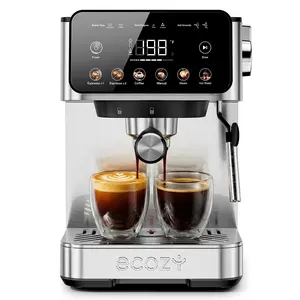 ecozy 2-in-1 Espresso Machine 20 Bar, Espresso & Coffee Maker Combo with Steam Milk Frother, Interactive Touch Screen, 51 oz Removable Tank for Lattes, Americanos & Cappuccinos - Stainless Steel