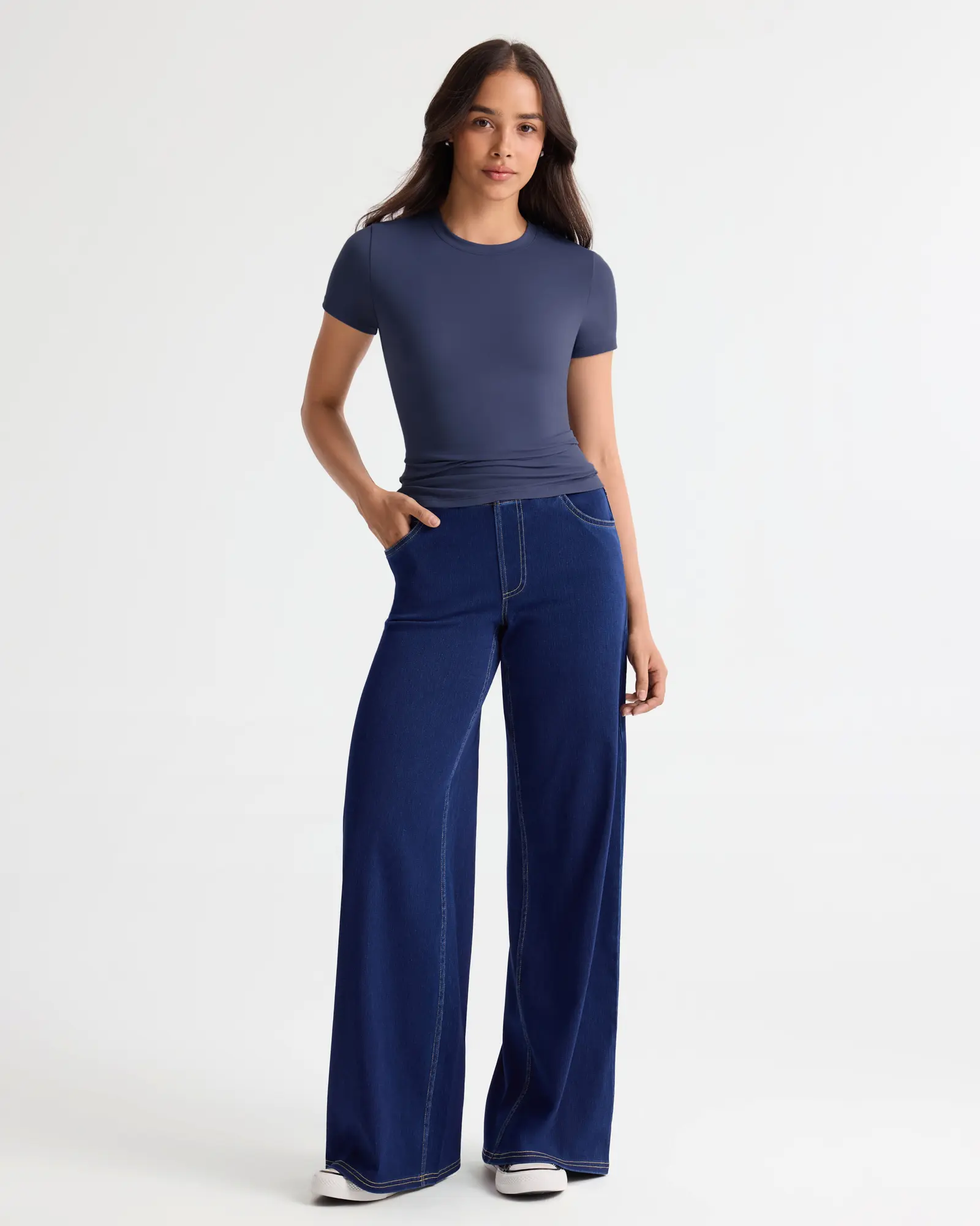 SOLBRACE Women's High Waist Pull-On Loose-Fitting Wide Leg Jeans - Breathable 4-Way Stretch Elastane Denim, Double Layer Tummy Control Waistband, Multi Inseam 28"/30"/32", Classic Casual & Work Pants, Perfect Fit