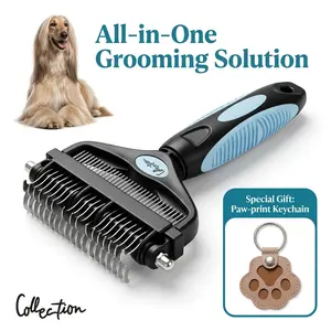 Double-Sided Universal Deshedding Grooming Brush for Dogs & Cats - Metal Comb-Like Structure Shedding Tool, Undercoat Rake, Dematting Tool, Non-Scratch Stainless Steel Comb, 90% Reduction, Skin-Gentle Beauty/Hair Care Accessory