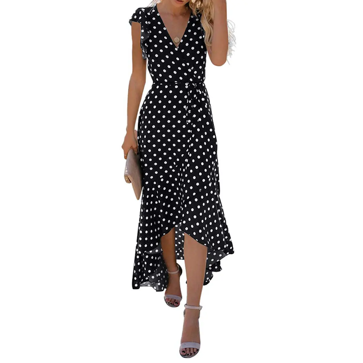 GRECERELLE Women's Spring Summer 2026 Boho Floral Print V-Neck Faux Wrap Maxi Dress for Wedding Guest Graduation Party