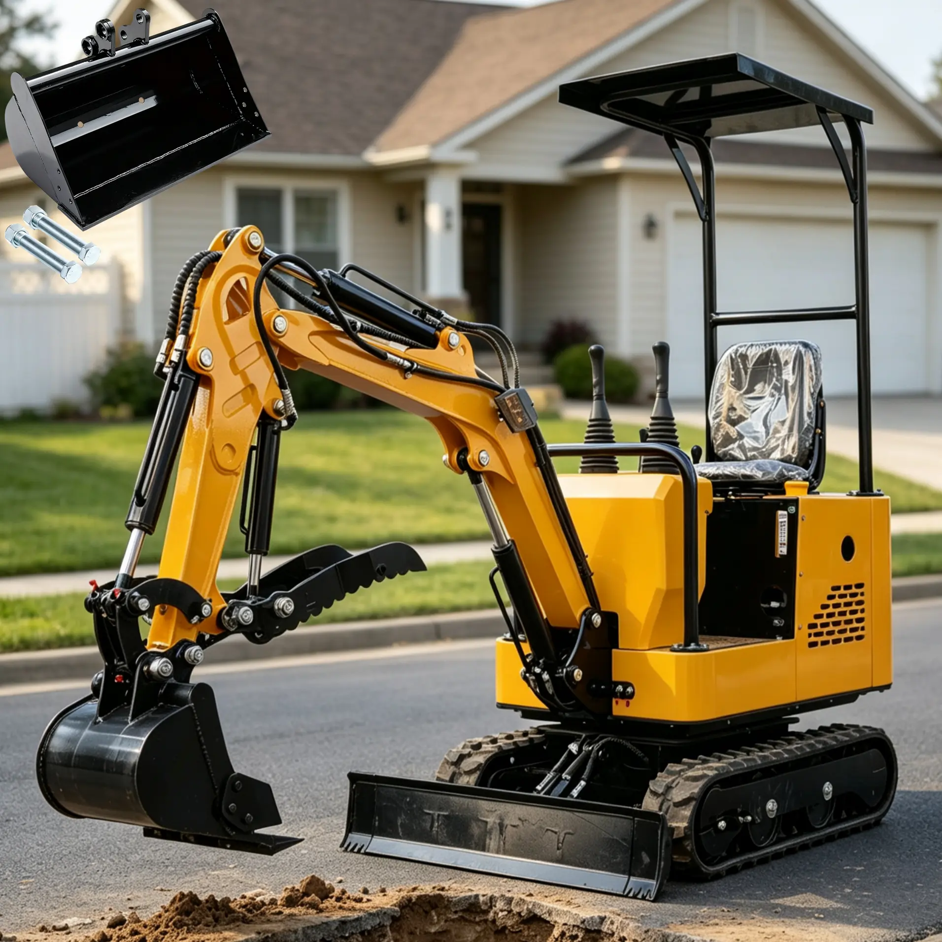 MMS 13.5 HP 1 Ton Mini Excavator With 500mmbucket, Crawler Excavator With Canopy, For Digging, Trenching, Construction. Ideal For Farms, Gardens, DIY. Compact, Powerful, Easy To Operate. US Stock, Gifts For Dad
