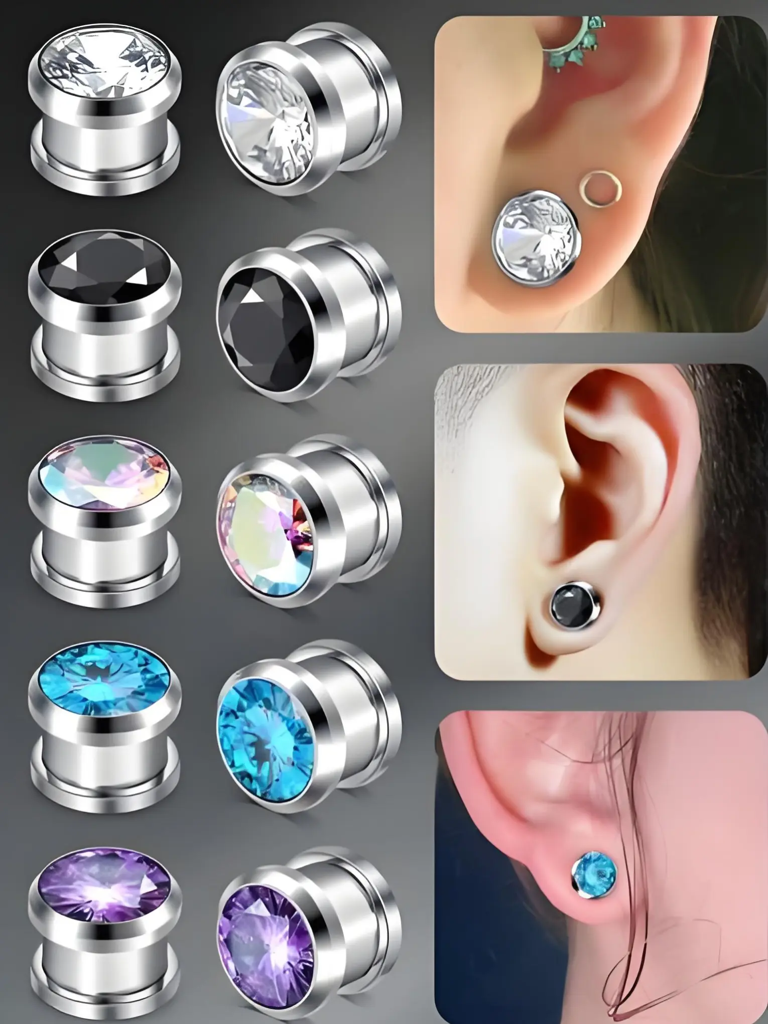 Silver Ear Expander Cubic Zirconia Tunnels Plugs Stretcher Piercing Ear Gauges Tunnel Gauges 4mm 5mm 6mm Ear Plugs Tunnels Body Jewelry Chic Gorgeous Jewelry for Women Men Sparkling Zirconia Ear Accessories