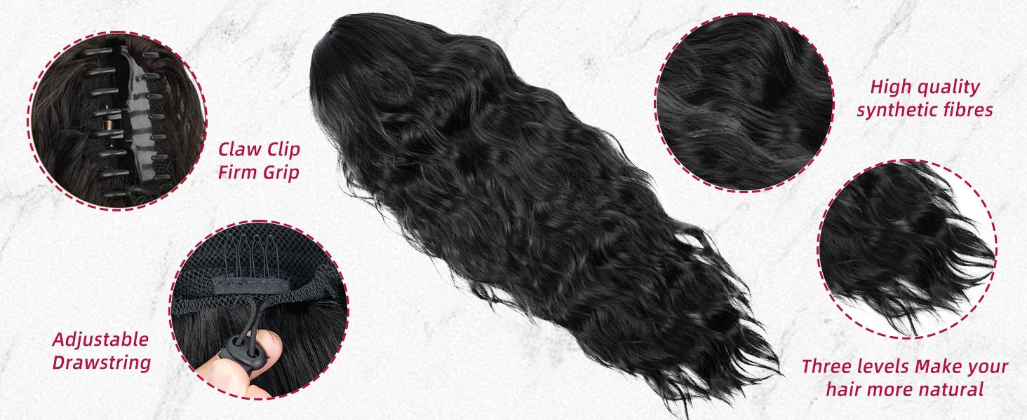 Vigorous Beauty Ponytail Extension Claw Ponytail Hair Extensions for Women 26 Inch Long Wavy Synthetic Hairpiece for Women Daily Party Use