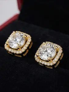 1pair 0.8 Carat Dazzling Golden Synthetic Moissanite Earrings in Copper, Can Be Worn on A Variety of Occasions, Exclusive Fashion Women, Gift Box Included, Perfect for Any Occasion