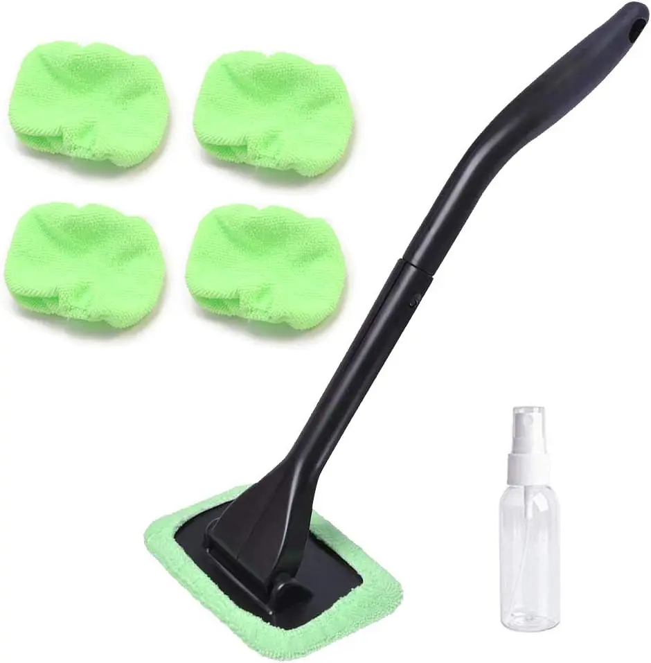 Window Cleaner, Windshield Cleaning Tool Auto Glass Cleaner Wiper  Interior Exterior Window Glass Cleaning Tool, Come with 4 Pads Washer Towel and 30ml Spray Bottle, Use Wet or Dry