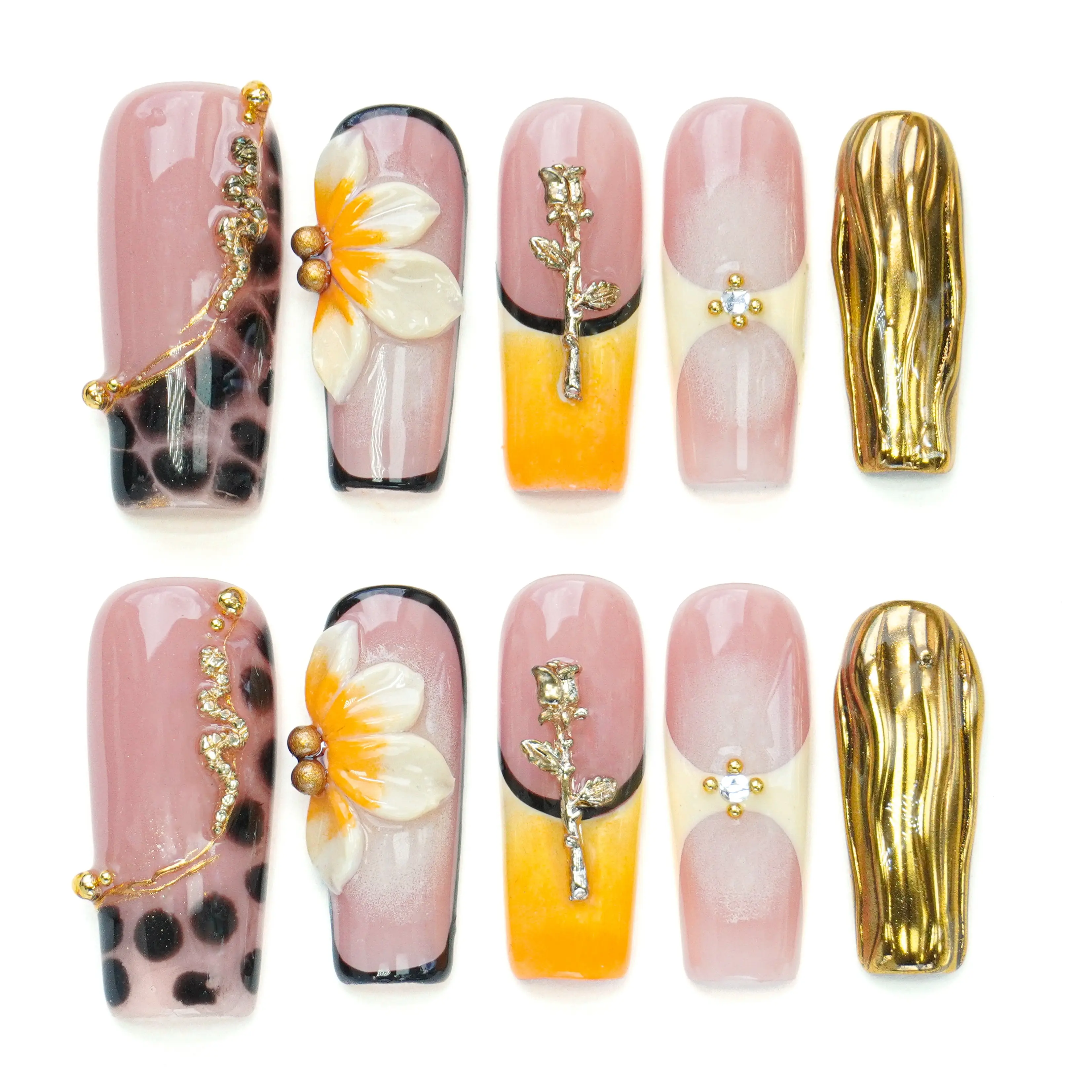 BHI Handmade Acrylic Square Box Nails - Reusable 3D Acrylic, Salon-Quality Neutral Design, Long-Lasting Natural Finish, DIY Easy Nail Hacks for Effortless At-Home Manicure, Handmade Press On Nails, Easy Nail Art