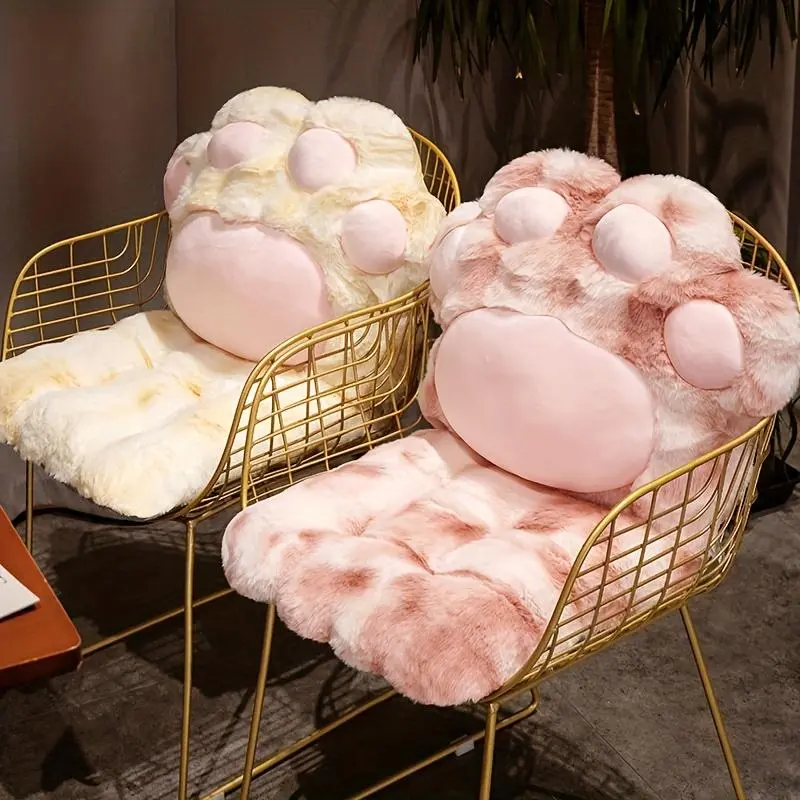 1-Piece Pink Tie-Dye Cat Paw Stuffed Seat Cushion, Thick Plush Backrest + Seat Cushion Integrated Design, Easy Care for Gaming Chair/Study Chair, Home Bedroom Decor, Birthday Gift Option