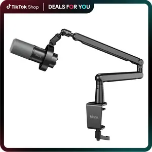 FIFINE K688 Podcast Microphone and Low Profile Arm Stand Bundle, XLR/USB Dynamic Recording PC Mic for Vocal Streaming Set with Metal Boom Arm, Mute Button, Headphones Jack for Gaming Studio,father'sdaygifts