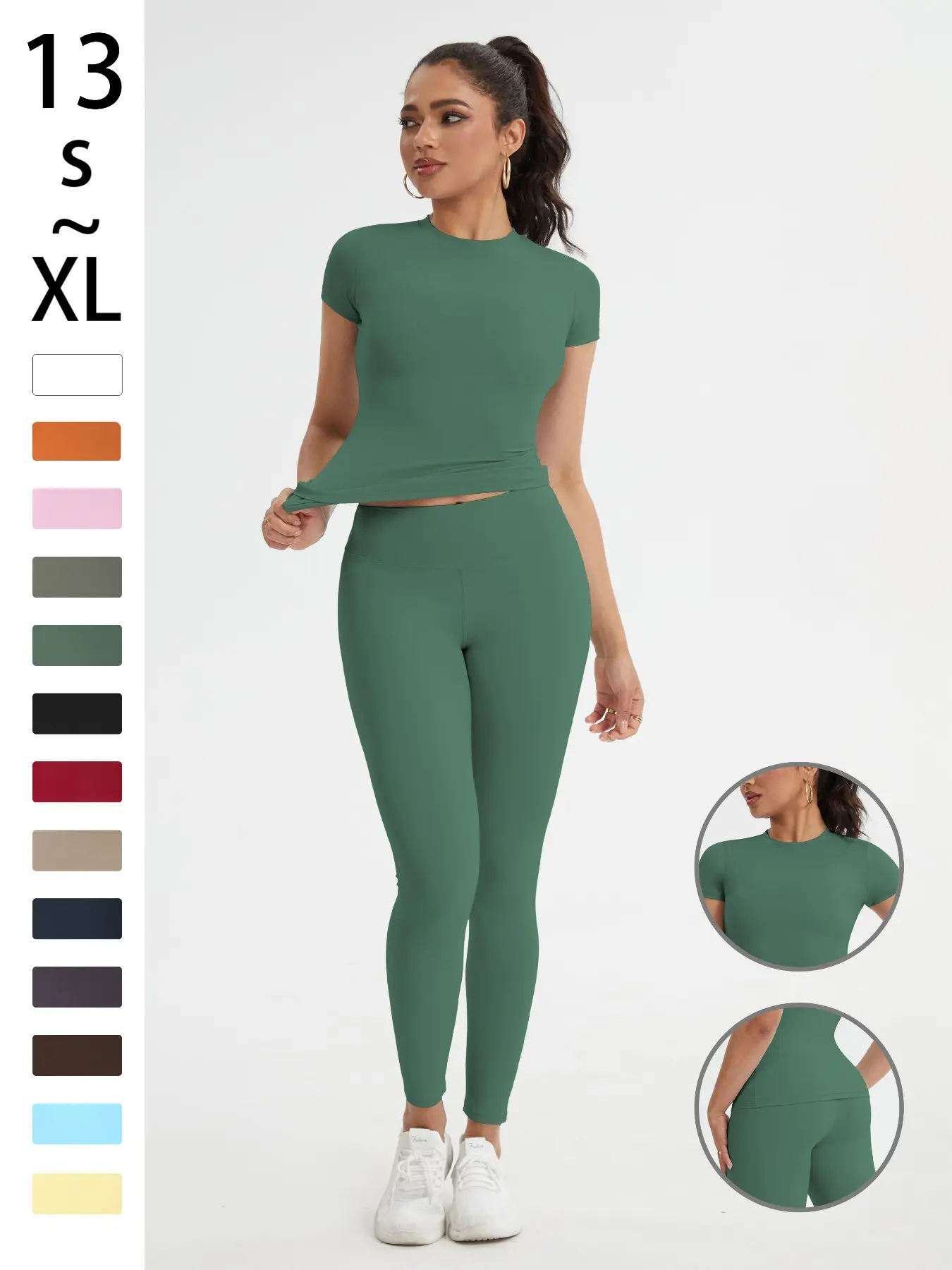 Women's Sportswear Set, Slim-Fit Round Neck Short Sleeves & High-Waisted Yoga Pants, Ideal for Gym Running Outdoor Activities