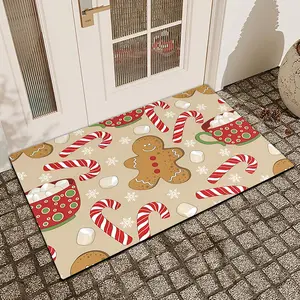 1 Pc Christmas Gingerbread Man Candy Diatom Mud Anti Slip And Water Absorbing Entrance Door Mat Indoor And Outdoor Door Mat Kitchen Dining Room Bathroom Bedroom Decoration Holiday Home Decor Cartoon Pattern Rug