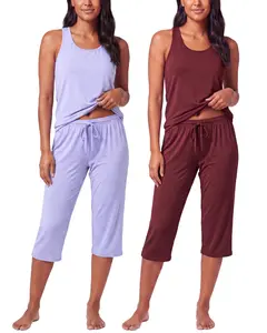 Real Essentials 2 Pack: Women’s Pajama Set Tank Top and Capri Pants Super-Soft Loungewear (Avalable In Plus Size)